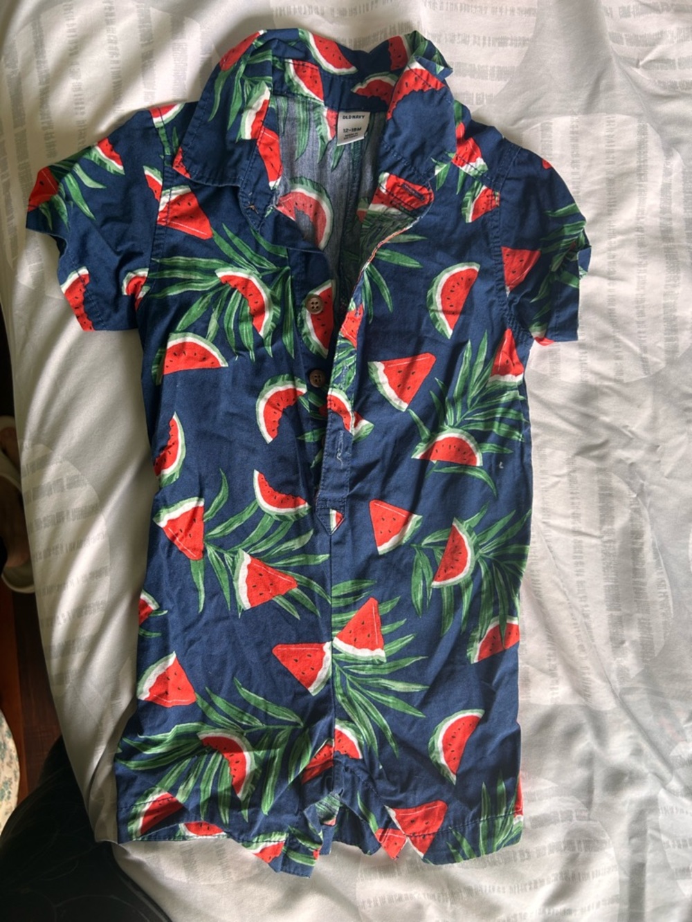 Old Navy Navy Watermelon Button-Front Short Sleeve Romper